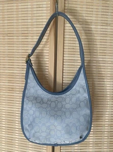 Coach Ergo Signature Jacquard Leather Marble Blue Azure Shoulder Bag Purse READ - Picture 1 of 22