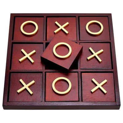 Wooden Tic Tac Toe Board Game for Family Party Room Table Decor, 9.5x9.5" - Image 1 of 4