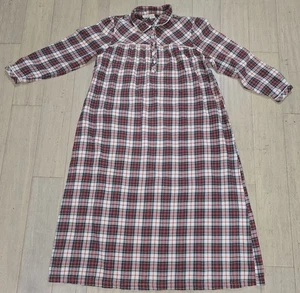 LL Bean Cream Green Red Cotton Vtg Plaid Flannel Nightgown Medium  Cottagecore - Picture 1 of 9