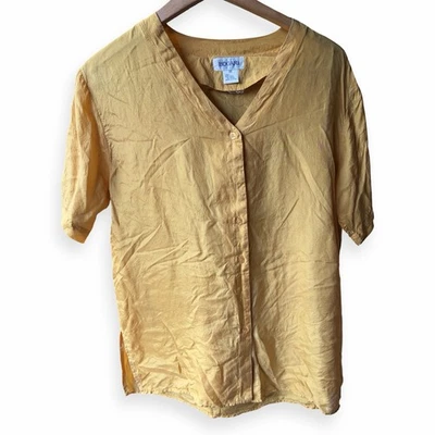 Bogari女式100%真丝纽扣轻便金色衬衫 — 第 1/4 张图片