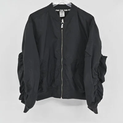 Chaqueta ROSA Victorias Secret para mujer talla S negra manga acanalada logotipo universitario bombardero Foto 1 de 4