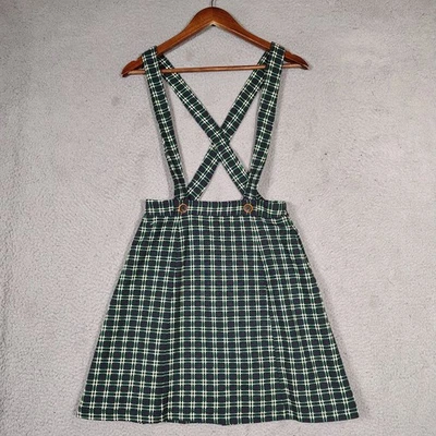 Falda Delantal Para Mujer Maeve By Anthropologie 2 Verde Marino Cuadros Forrada Preppy Foto 1 de 4