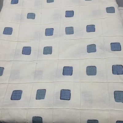 Kravet Gridwork Textured Linen Upholstery Fabric 2Y 26" x 53" White Blue Coastal - Image 1 of 4