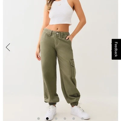 True Religion BOBBI BAGGY CARGO JOGGER lightweight jeans Green Mari 28 NWT $199 - Image 1 of 4