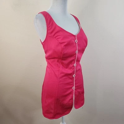 Vintage Dress 1970s Union Made Pink Retro Built in Bra Tank Top Shirt Size 40 - Image 1 of 4