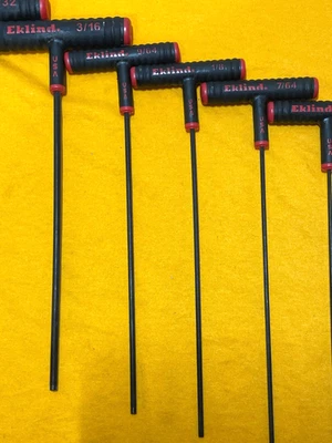 T Handle Hex Key Set 7 SAE Sizes. 1/4, 7/32, 3/16, 9/64, 1/8, 7/64, 5/64 Eklind - Image 1 of 4