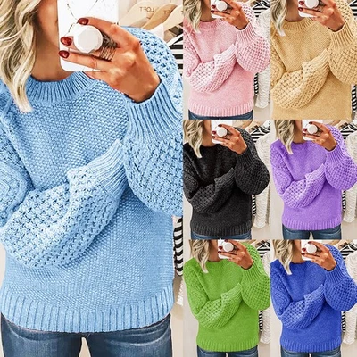 Womens Ladies Winter Knitted Long Sleeved Jumper Pullover Sweater Tops PLUS SIZE - Image 1 of 4