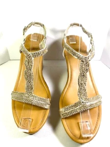 Fergalicious by Fergi Gold Braided  Beaded Strappy Cork Wedge Sandals Size 8.5 M - Picture 1 of 6
