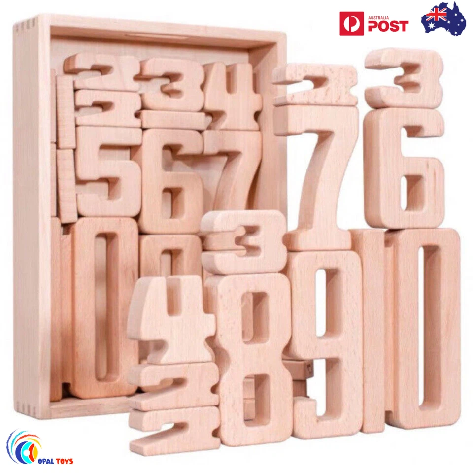Large Wooden Numbers Puzzle Blocks Math Early Montessori Toy Play Toddler 32 Pcs - Image 1 of 4
