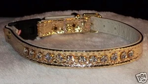 Estrás Oro Gatito Gato Cuello Separativo Cristales Auténticos ¡Bling! - Imagen 1 de 5