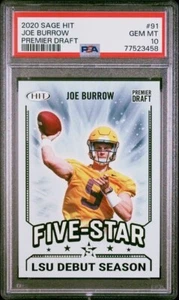 2020 SAGE HIT PREMIER DRAFT JOE BURROW ROOKIE #91 PSA GEM MT 10 - Picture 1 of 2