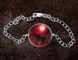 Sterling Silver Bracelet Adjustable Choose Color Winged Wolf Moon Night  - Picture 1 of 8