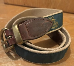 YRI Embroidered Ribbon, Canvas & Leather Belt SZ 38 Carpe Dime Logo - Picture 1 of 6
