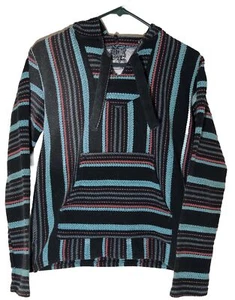 DE COLECCIÓN AÑOS 90 SENIOR LOPEZ NEGRO TURQUESA ALFOMBRA DROGA PONCHO SUDADERA CON CAPUCHA UNISEX TALLA M - Imagen 1 de 6