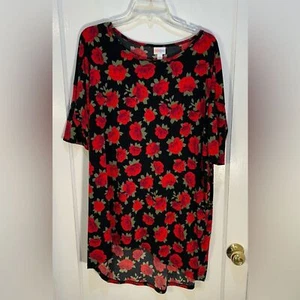 LuLaRoe Women's Large Black with Red Roses Blouse - Picture 1 of 6