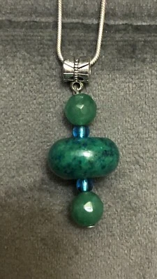 Handmade Chrysocolla & Green Aventurine Gemstone Pendant On Silver Snake Chain - Изображение 1 из 4