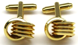 Classy Gold Knot Cufflinks w/ Bullet Back Mens formal Wear Wedding - Picture 1 of 4
