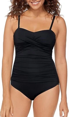 Traje de baño Leilani Z2226 Bandeau Twist Front liso fruncido de una pieza, negro, 16 Foto 1 de 3