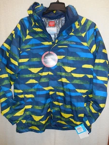 Columbia Blue & Yellow Print Thermal Coil Hidden Zip Front Jacket SZ L - Picture 1 of 2