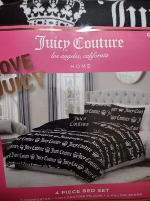 JUICY COUTURE 4 PIECE BED SET QUEEN JUICY COUTURE CROWN  SOF & COZY COMFORTER   - Image 1 of 4