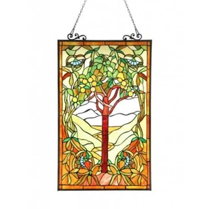 Panel de ventana de vitral Tree of Life hecho a mano Suncatcher 18x25 pulgadas - Imagen 1 de 4