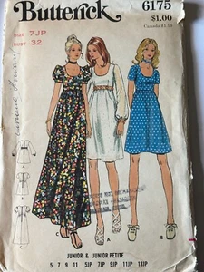 New Uncut FF Misses 1970s Size 7 Dresses Sewing Pattern, Butterick 6175 - Picture 1 of 2