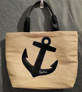 Beach Bag Tote Beige Color With Dark Blue Anchor - Picture 1 of 8