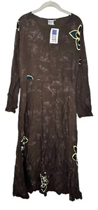 Hary Dary Womens Brown Long Sleeve Floral Painted Dress Boho Maxi Dress Sz S/M - Picture 1 of 6
