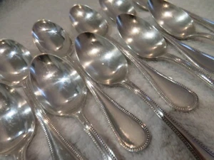 Vintage French silver-plated 12 dessert spoons Christofle perles pearls 17,2cm - Picture 1 of 12