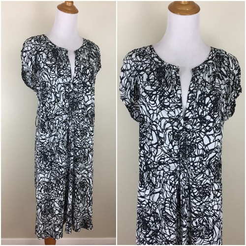 OFF WHITE Abito donna THEORY bianco nero stampa all over taglio scollo V manica corta tg small