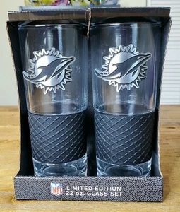Brand New Limited Edition NFL Miami Dolphins Embossed Logo 22 Oz. Glass Cup Set - Picture 1 of 8
