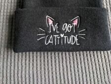 Brand new embroidered cat hat, cat beanie, black beanie, skull beanie, kitty