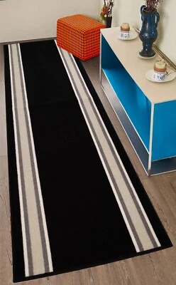 Alfombra de corredor negra con diseño de bordes antideslizante lavable de tamaño personalizado Foto 1 de 4
