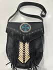 Purse Vintage Western Native American Black Fringe Leather Bohemian Shoulder Bag