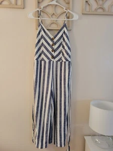 Kensie Jeans Jumpsuit Size Medium. Blue & White Striped & Adjustable Straps. - Picture 1 of 4