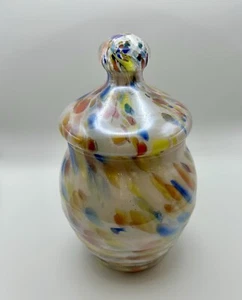 Hand Blown Murano Style Glass Multicolor Candy Dish With Lid Made In Italy - Picture 1 of 4