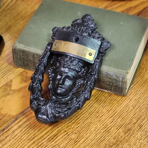 Vintage Cast Iron Door Knocker, Victorian Lady Black Door Knocker Cover
