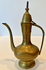 Vintage Ornate Etched Solid Brass Teapot Genie Lamp Oil Pitcher India