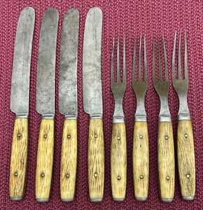 4 Dinner Knives & 4 Dinner Forks AF Bannister & Co Antique Bone Handle - Picture 1 of 22