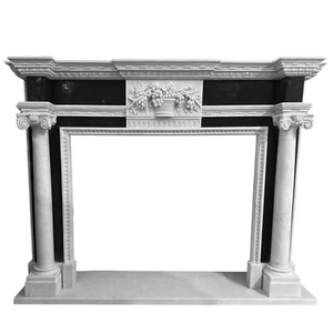 Carved White And Black Carrara Marble Fireplace Mantel Design L150Cm - Picture 1 of 5