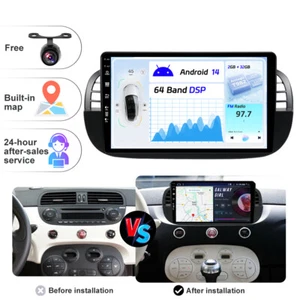 2+32G Autoradio Android 14 Per Fiat 500 2007-2015 Carplay DAB+ GPS navigatore BT - Foto 1 di 19