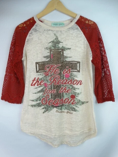 Camisa de Navidad Southern Grace Top Mujer Pequeña He is the Reason for the Season Foto 1 de 4