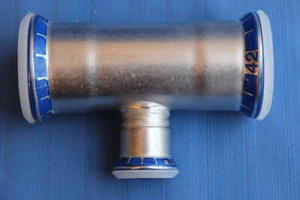 MA238-Geberit Mapress Edelstahl T- Stück 42mm -22mm -42mm Nr 31218 M Kontur - Bild 1 von 1