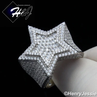 ANILLO BAGUETTE CZ 3D DOBLE ESTRELLA PLATA ESTERLINA 925 SÓLIDA PARA HOMBRE*SR179 Foto 1 de 4