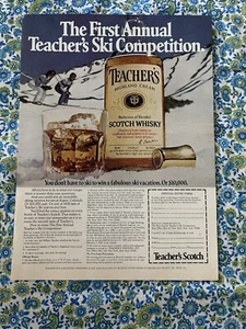 Vintage 1980 Teacher’s Brand Scotch Print Ad Whisky Ski Competition - Picture 1 of 7