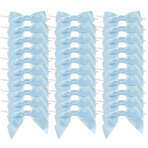 Light Blue Satin Ribbon Twist Tie Bows 3.5" Pre-Tied Baby Shower Bows Premade... - Picture 1 of 9