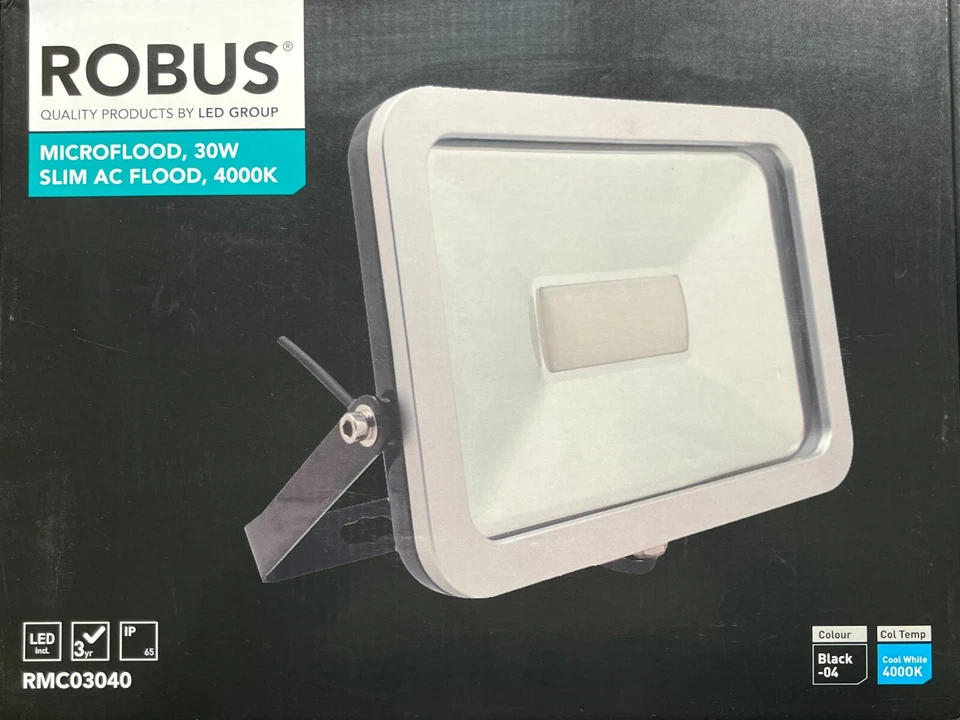 Robus Microflood, LED Flood light slim 30W IP65 Black Cool White 4000K - Image 1 of 1