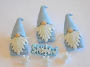 3 Winter Gnomes /  Shank Back Holiday Craft Embellishments / Snowflakes - Picture 1 of 2