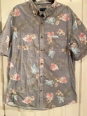 Gray Floral Hawaiian Shirt XL Mens Ocean Current Brand Pink Blue Flowers - Image 1 of 4