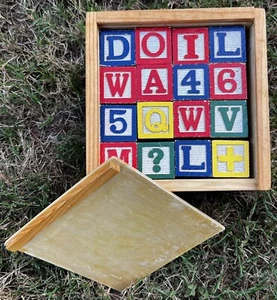 1” Square ABC & 123 & Picture Blocks Set In Wooden Box w/Lid 48 Blocks Total - Picture 1 of 8